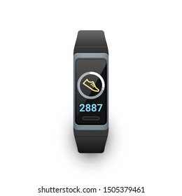 Activity fitness tracker with steps counter app on screen. Vector illustration