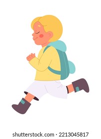 Activity flat icon Boy runs with warm clothing and backpack
