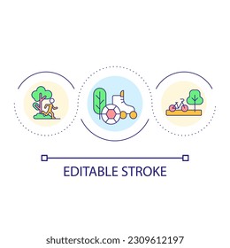 Activity and healthy lifestyle loop concept icon. Urban places for sports exercises. Infrastructure abstract idea thin line illustration. Isolated outline drawing. Editable stroke. Arial font used