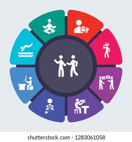 activity and hobbies vector template for infographics. Business concept with 9 options, steps, parts, segments. Banner infographic cycling diagram, round chart