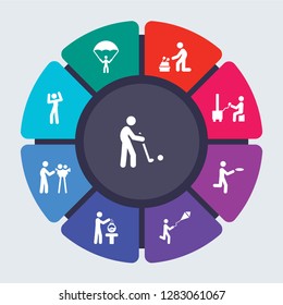 activity and hobbies vector template for infographics. Business concept with 9 options, steps, parts, segments. Banner infographic cycling diagram, round chart