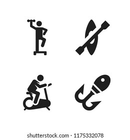 activity icon. 4 activity vector icons set. exercise, fishing and kayak icons for web and design about activity theme