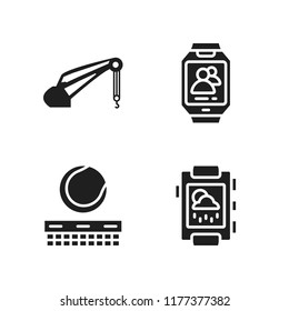 activity icon. 4 activity vector icons set. smartwatch, tennis and construction crane machine icons for web and design about activity theme