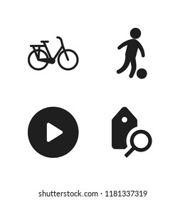 activity icon. 4 activity vector icons set. tag, play button and bicycle icons for web and design about activity theme