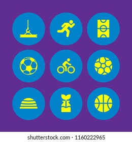activity icon. 9 activity set with crane, sports and competition, basketball and soccer vector icons for web and mobile app