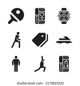 activity icon. 9 activity vector icons set. tag, overweight and jet ski icons for web and design about activity theme