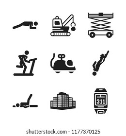 activity icon. 9 activity vector icons set. buildings group, demolishing and yoga icons for web and design about activity theme