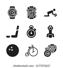 activity icon. 9 activity vector icons set. smartwatch, chronometer and exercise icons for web and design about activity theme