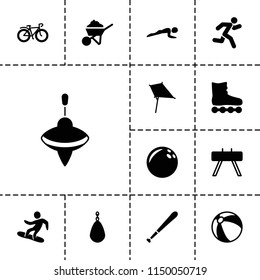 Activity icon. collection of 13 activity filled icons such as beach ball, kite, construction, bowling ball, bicycle, running. editable activity icons for web and mobile.