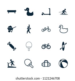 Activity icon. collection of 16 activity filled and outline icons such as kick scooter, beach ball, bicycle, skiing. editable activity icons for web and mobile.