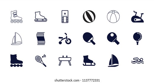 Activity icon. collection of 18 activity filled and outline icons such as golf ball, exercise bike, table tennis, badminton. editable activity icons for web and mobile.