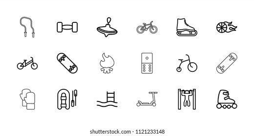 Activity icon. collection of 18 activity outline icons such as child bicycle, whirligig, ice skate, inflatable boat, pool ladder. editable activity icons for web and mobile.