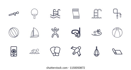 Activity icon. collection of 18 activity outline icons such as pool, boxing gloves, carpet, boxing bag, push up, squat. editable activity icons for web and mobile.