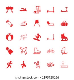 Activity icon. collection of 25 activity filled and outline icons such as kick scooter, pool, snowboard, sport bag, shuttlecock. editable activity icons for web and mobile.