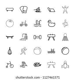 Activity icon. collection of 25 activity outline icons such as duck, child bicycle, skate, plastic ball, boxing gloves. editable activity icons for web and mobile.