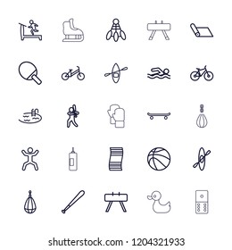 Activity icon. collection of 25 activity outline icons such as child bicycle, treadmill, pool, fitness equipment, skating. editable activity icons for web and mobile.