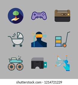 activity icon set. vector set about reforestation, baby stroller, stroller and gamepad icons set.