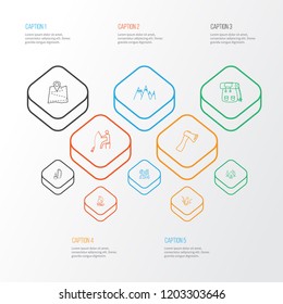 Activity icons line style set with axe, swiss knife, mountains and other hatchet elements. Isolated vector illustration activity icons.
