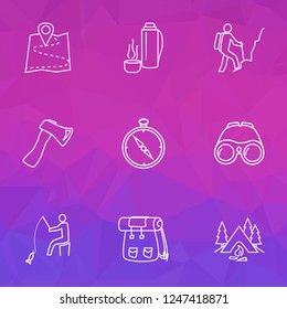 Activity icons line style set with binoculars, hiking man, axe and other fisherman elements. Isolated vector illustration activity icons.