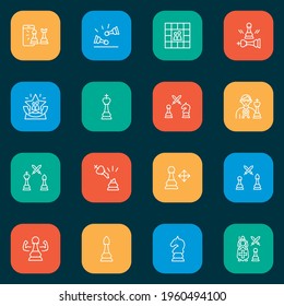 Activity icons line style set with competition, chess piece, chess award and other knight against pawn elements. Isolated vector illustration activity icons.