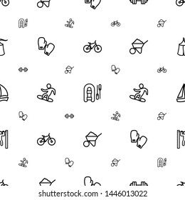 activity icons pattern seamless white background. Included editable outline bicycle, inflatable boat, barbell, boxing gloves, snowboard icons. activity icons for web and mobile.