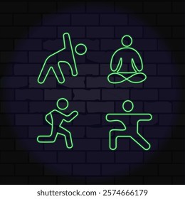 Activity icons: running, yoga, sports neon