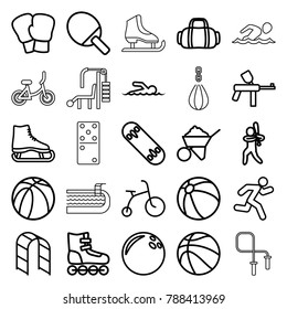 Activity icons. set of 25 editable outline activity icons such as child bicycle, beach ball, construction, bowling ball, paintball, ice skate, boxing gloves, roller skate