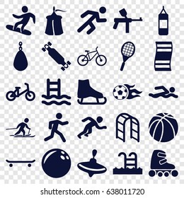 Activity icons set. set of 25 activity filled icons such as child bicycle, whirligig, playground ladder, running, basketball, swimming pool, skiing, snowboard, football ball