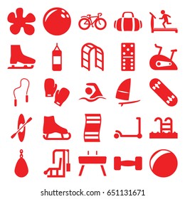 Activity icons set. set of 25 activity filled icons such as kick scooter, treadmill, domino, playground ladder, bicycle, swimming pool, swimming, barbell, gymnastic apparatus