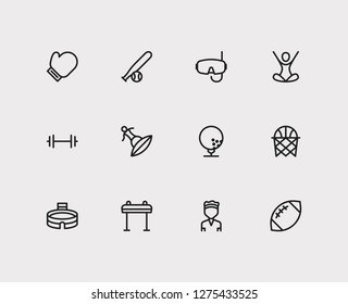 Activity icons set. American football and activity icons with horse sport, gym and scuba diving. Set of ocean for web app logo UI design.
