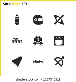 Activity icons set with boxing, kayak and badminton ball elements. Set of activity icons and punching bag concept. Editable vector elements for logo app UI design.