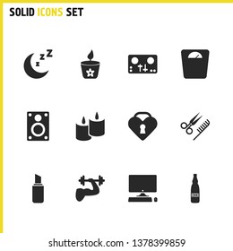 Activity icons set with computer, libra and joystick elements. Set of activity icons and candle concept. Editable vector elements for logo app UI design.