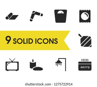 Activity icons set with contraceptive, whirligig and cake elements. Set of activity icons and condom concept. Editable vector elements for logo app UI design.