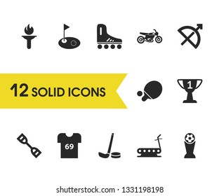 Activity icons set with hole, treadmill and bow elements. Set of activity icons and trophy concept. Editable vector elements for logo app UI design.