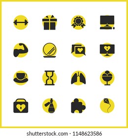 Activity icons set with lungs, dumbbell and muscle elements. Set of activity icons and teacup concept. Editable vector elements for logo app UI design.