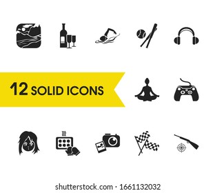 Activity icons set with nature, baseball and swimming elements. Set of activity icons and pastry concept. Editable vector elements for logo app UI design.