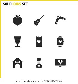 Activity Icons Set With Phone With Heart, Bag With Heart And Apple Elements. Set Of Activity Icons And Packet Concept. Editable Vector Elements For Logo App UI Design.