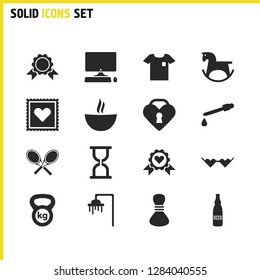 Activity icons set with premium, ale and rockets elements. Set of activity icons and workstation concept. Editable vector elements for logo app UI design.