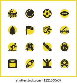 Activity icons set with punching bag, man on the bike and sport watches elements. Set of activity icons and ship concept. Editable vector elements for logo app UI design.