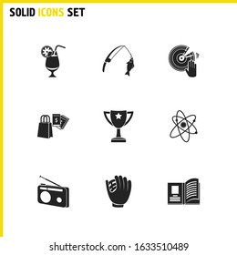 Activity icons set with shopping, baseball glove and dj-ing elements. Set of activity icons and leaning concept. Editable vector elements for logo app UI design.