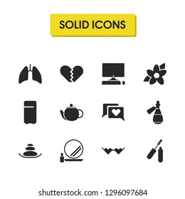 Activity icons set with teapot, tincture and lungs elements. Set of activity icons and communication concept. Editable vector elements for logo app UI design.