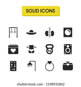 Activity icons set with waist, contraceptive and calendar elements. Set of activity icons and date concept. Editable vector elements for logo app UI design.