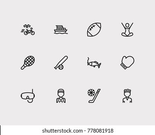 Activity icons set with yoga, winter sport and tennis player. Set of activity icons also including jogging sign for your web app logo UI design.