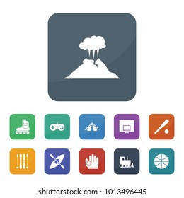 Activity icons. vector collection filled activity icons such as bulldozer, joystick, baseball, tent, basketball, baseball glove and ball, skate roller, ski, boat