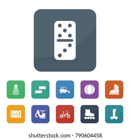 Activity icons. vector collection filled activity icons such as excavator, loader truck, joystick, building blocks, domino, ball, heart beat monitor, skate roller, shuttlecock