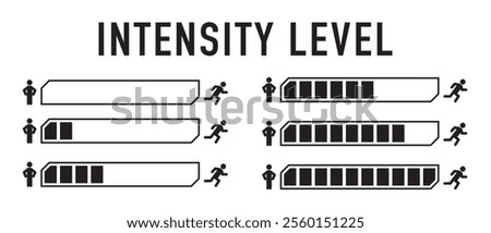 Activity intensity, progress scale, load levels, running, fitness, vector, silhouette.