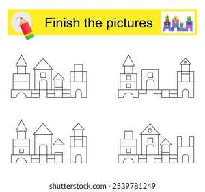 Activity for kids. Finish the pictures so that they all look the same. Vector illustration.