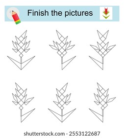 Activity for kids. Finish the pictures so that they all look the same. 