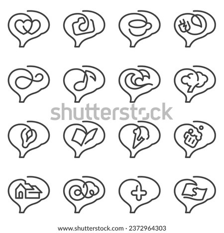 activity lifestyle and hobby like passion thinking line icon one line vector set