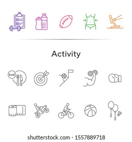Activity line icon set. Cycling, game, slimming. Exercising concept. Can be used for topics like sport, physical activity, active lifestyle